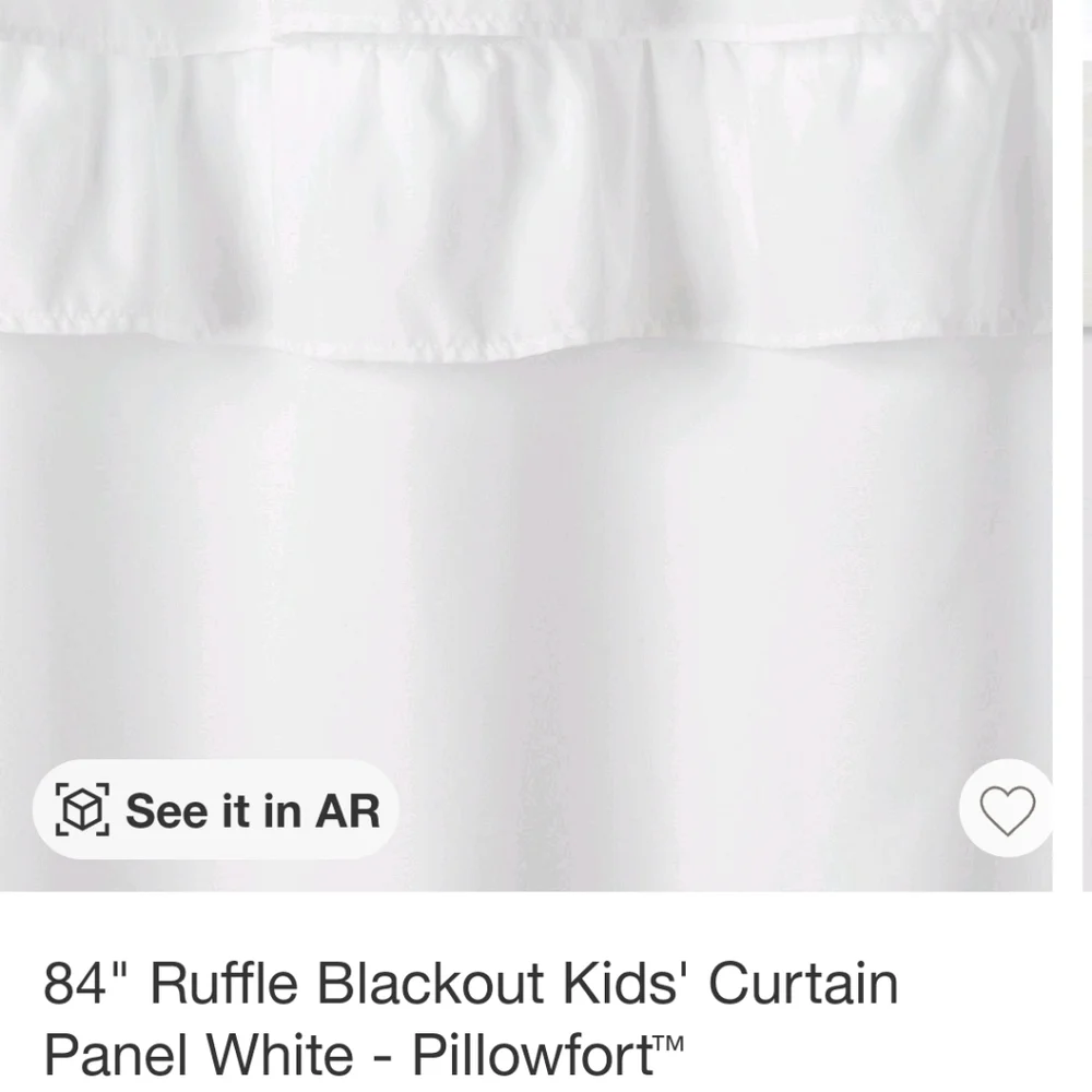 Two Pillowfort ruffle blackout curtain panels white 42 x 84